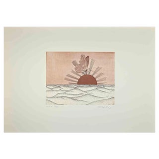 Renzo Margonari, Butterfly in the Desert, Original Etching, 1980s For Sale