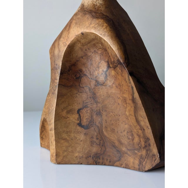 Modern Sculptural Table Lamp in Carved Olive Wood, 1970s For Sale - Image 10 of 18