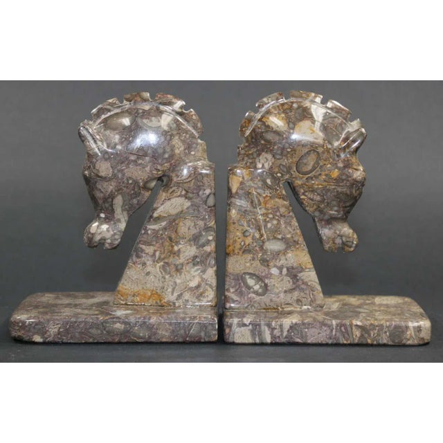 1950s Art Deco Brown Onyx Horse Head Bookends - A Pair For Sale - Image 5 of 13