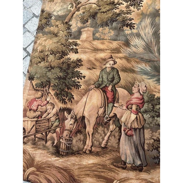 Antique French Aubusson Jacquard Tapestry Village, 1970s For Sale - Image 10 of 18
