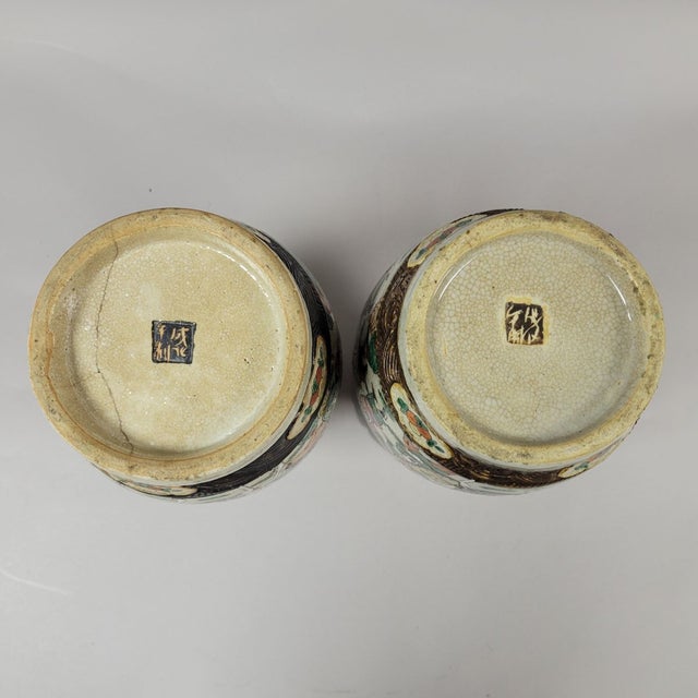 Brown Pair Chinese Nanking Crackle Glaze Famille Verte Warrior Vases With Dragons, Late Qing C. 1880 For Sale - Image 8 of 10
