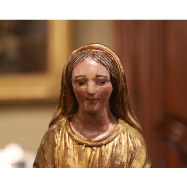 19th Century French Polychrome and Giltwood Virgin Mary Statue For Sale In Dallas - Image 6 of 10