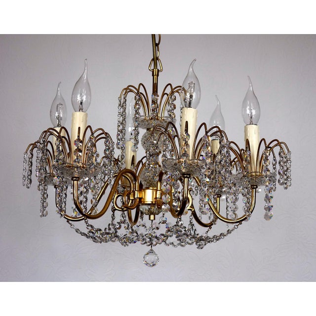 Brass Lead Crystal 24K Gold-Plated Six-Light Chandelier from Sölken Leuchten, 1970s For Sale - Image 10 of 12