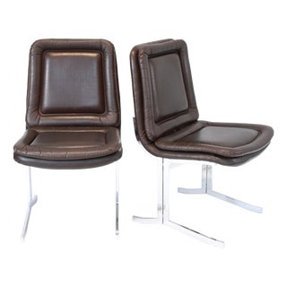 Vintage Italian Space Age Leather and Chrome Chairs by Arturo E. Lino, Italy, 1970s, Set of 2 For Sale