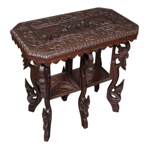 Antique Carved Side Table, Indian, Teak, Lamp, Side, Tray, Occasional, Victorian