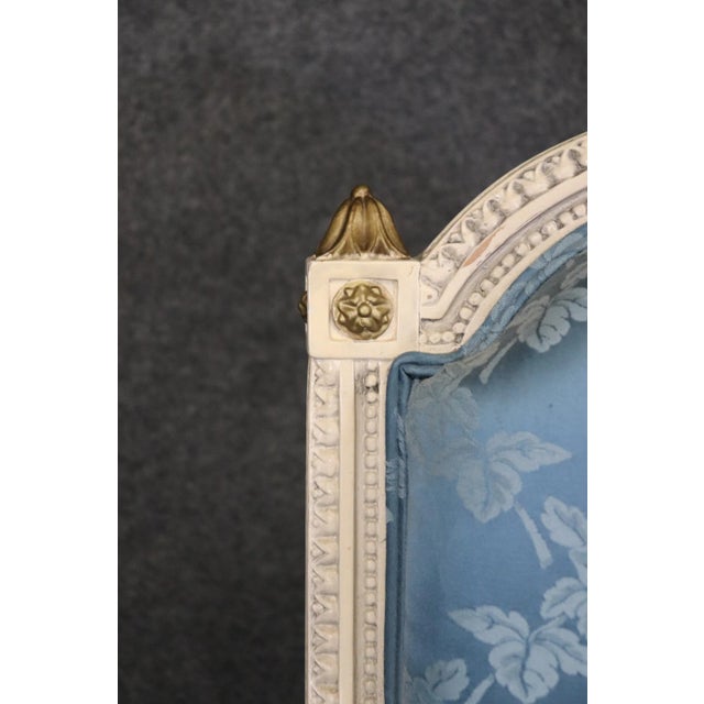 Blue French Carved Painted and Gilded Armchairs Blue Silk - A Pair For Sale - Image 8 of 12