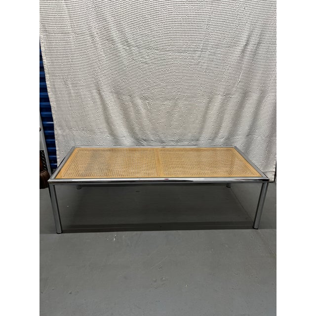 A 1970’s Tubular Chrome and Cane Coffee Table and End Table set by Milo Baughman for Design Institute. Incredibly rare...