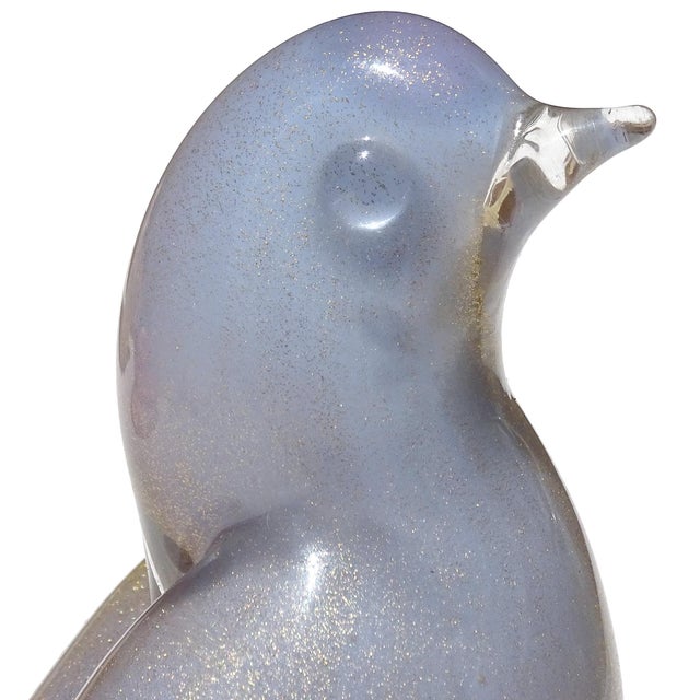 Mid 20th Century Murano Vintage Blue Purple Gold Flecks Italian Art Glass Baby Bird Figurine Paperweight on Base For Sale - Image 5 of 9