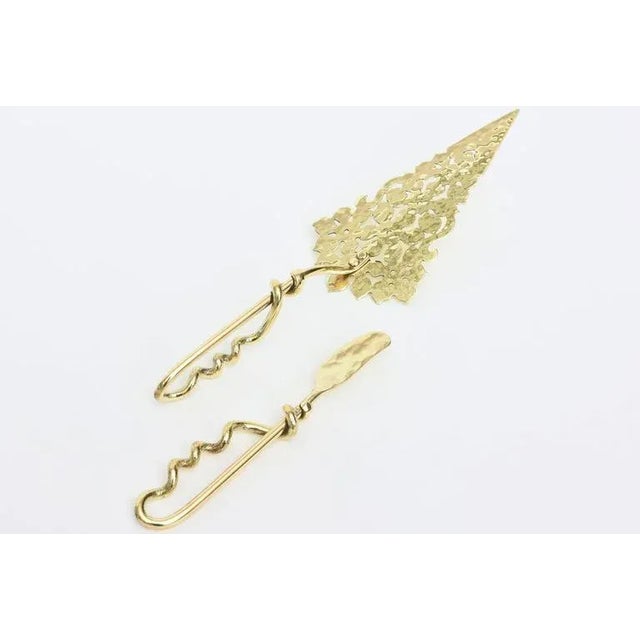 Modern Vintage Brass Hand Wrought Sculptural Serving Pieces Pair of 1980's For Sale - Image 3 of 7