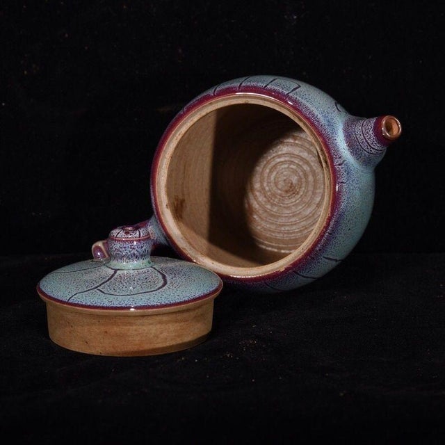 Late 20th Century Chinese Jun Ware Style Flambe Glaze Porcelain Teapot Set With 6 Cups - 7 pcs For Sale - Image 4 of 9