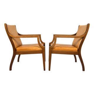 Mid 20th Century Pair Danish Modern Leather Armchairs For Sale