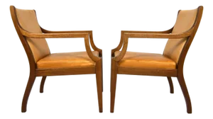 Mid 20th Century Pair Danish Modern Leather Armchairs