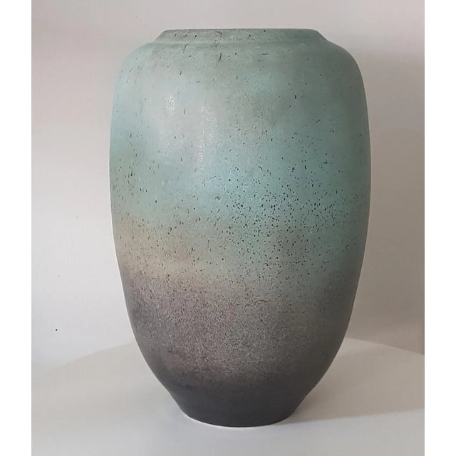 1940s XXL Turquoise-Grey Coloured Floor Vase by Bontjes van Beek, 1940s For Sale - Image 5 of 6