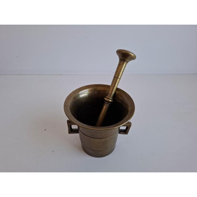 Antique Art Deco Brass Apothecary Mortar and Pestle, Former Czechoslovakia, 1930s, Set of 2 For Sale - Image 16 of 17