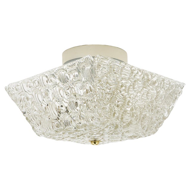 Square Brass and Textured Glass Ceiling Light by J. T. Kalmar for Kalmar, 1950s For Sale