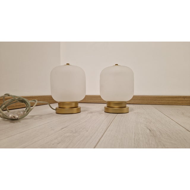 Mid-Century Modern Table Lamps with Brass Base and Etched Glass, 1990s, Set of 2 For Sale - Image 3 of 9