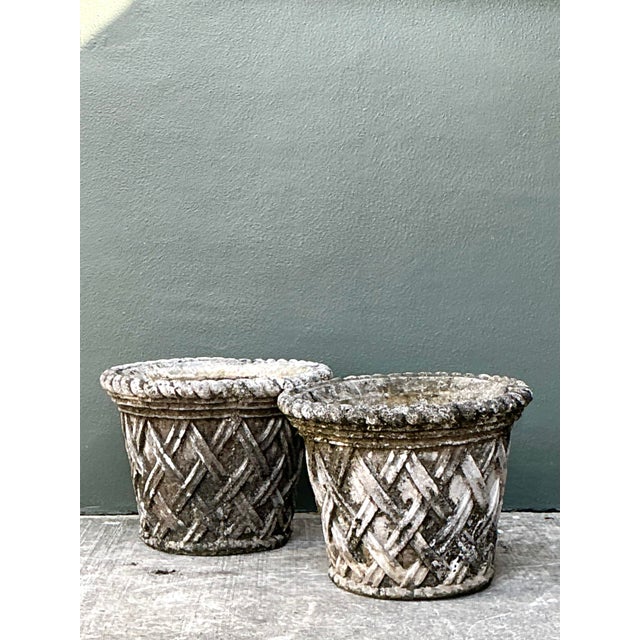 Sculpture Materials Vintage Cast Concrete Trellis Planters For Sale - Image 7 of 12