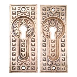 Antique Bronze Aesthetic Recessed Pair of Pocket Door Plates For Sale