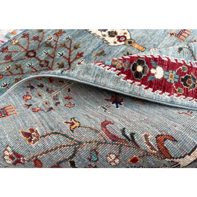 Small Persian Tree of Life Rug – Hand-Knotted Wool, 2.9x3.6 Ft, Aqua & Jewel Tones For Sale - Image 10 of 18