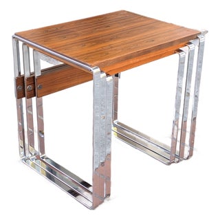 Vintage Rosewood and Chrome Nesting Tables, Set of 3, C. 1960s-70s For Sale