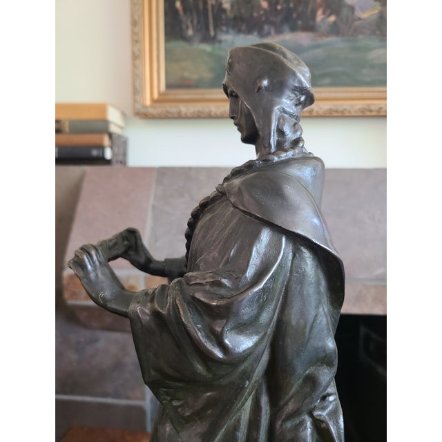 Antique 19th Century Bronze Statue Sculpture Medieval Figure Holding Scrolls For Sale - Image 9 of 18