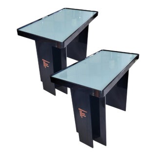 Vintage Postmodern Architectural Black Acrylic Nightstands or End Tables, Pair For Sale