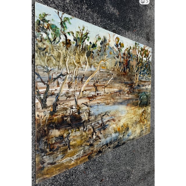 Figurative Large Oil on Cardboard Landscape Painting From 70's For Sale - Image 3 of 15