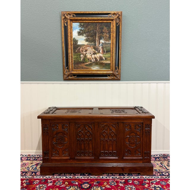 BEAUTIFUL Vintage French Neo Gothic Inspired Trunk, Chest, Blanket Box, Coffer, or Coffee Table with Lift-Top...