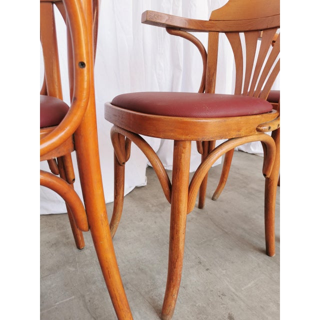 Brown Bentwood Dining Chairs in Red Faux Leather, 1970s, Set of 3 For Sale - Image 8 of 18
