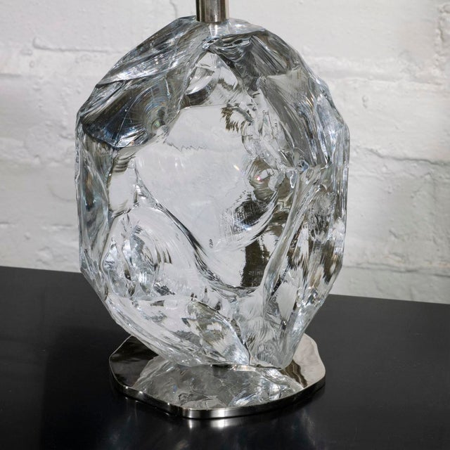 Transparent Pair of sculptural glass block table lamps For Sale - Image 8 of 9
