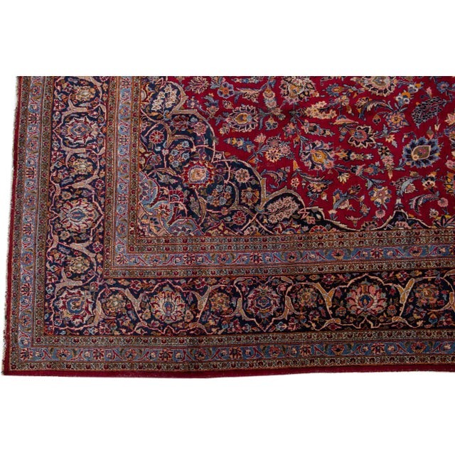 1920s Oversize Antique Persian Kashan Red Wool Rug With Medallion Motif For Sale - Image 4 of 7