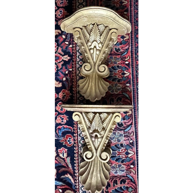 Late 18th Century Pair of 18th Century Italian Neoclassical Gold Gilt Carved Wood Brackets Wall Mount Shelves For Sale - Image 5 of 13