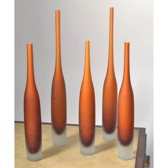 Set of 5 Mid-Century Modern Italian Burnt Orange Color Scavo Glass Wheat Vases Bottles For Sale - Image 12 of 12