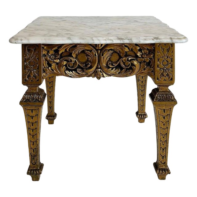 Italian Late 19th-Early 20th Century Louis XVI Style Giltwood and Marble Table For Sale