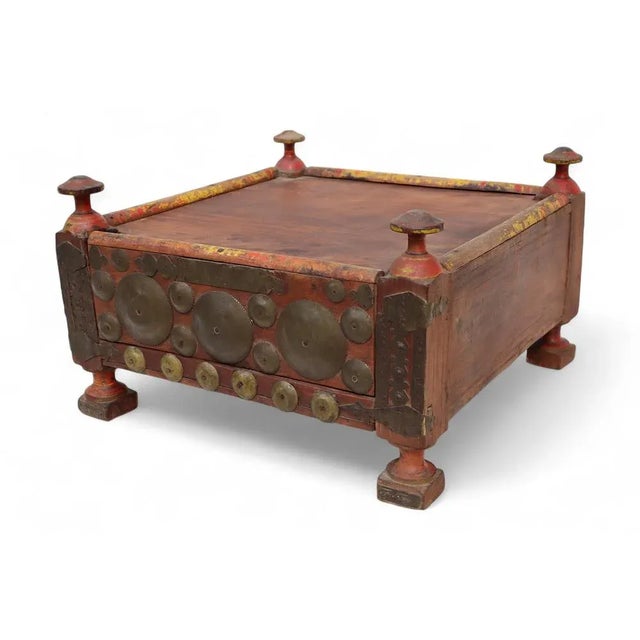 Vintage Wood Side Table with Brass Details, 1930s For Sale - Image 11 of 11