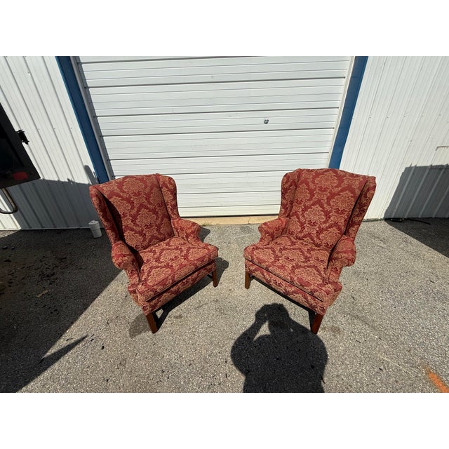 Chippendale Pair of Chippendale Style Straight-Leg Fireside Wingback Chairs For Sale - Image 3 of 12