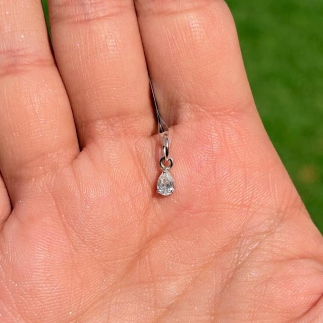 Contemporary Pear-Cut Diamond Solitaire Charm Pendant in 14k Solid White Gold For Sale - Image 3 of 14