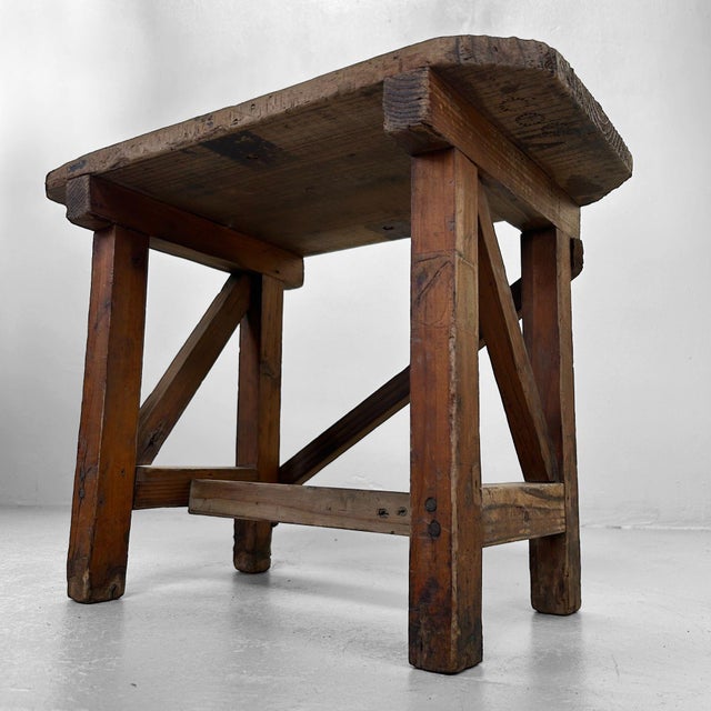 Wood Minimalist Minimalist Mingei Style Wooden Stool, 1920s For Sale - Image 7 of 10