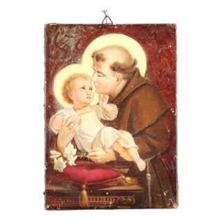 Dante Carnelli, Saint Anthony of Padua with Jesus, Oil Painting on Canvas, Framed For Sale