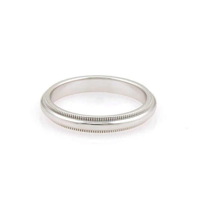 Contemporary Mid 20th Century Tiffany & Co Platinum Double Milgrain Wedding Band Ring - Size 7.5 For Sale - Image 3 of 4