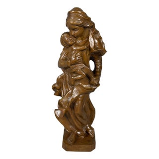 Madonna with Child in Wood Carved Wood, 1950s For Sale