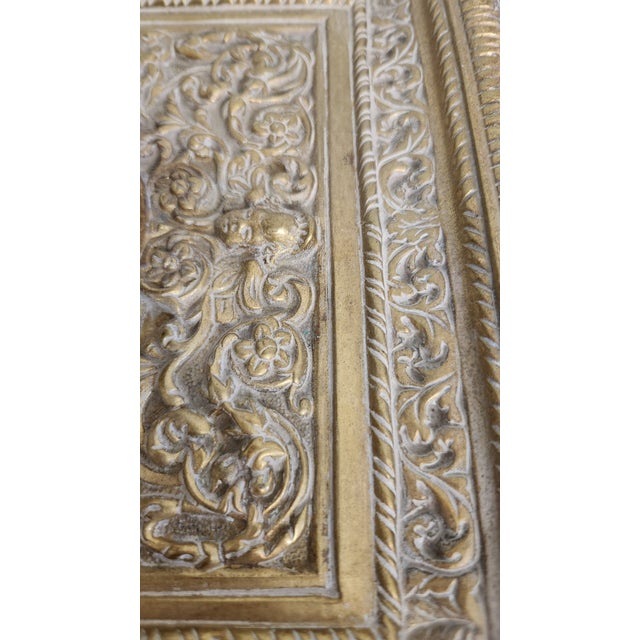 Vintage Ornate Brass Pegasus Inkwell Tray With Glass Ink Insert For Sale - Image 16 of 18