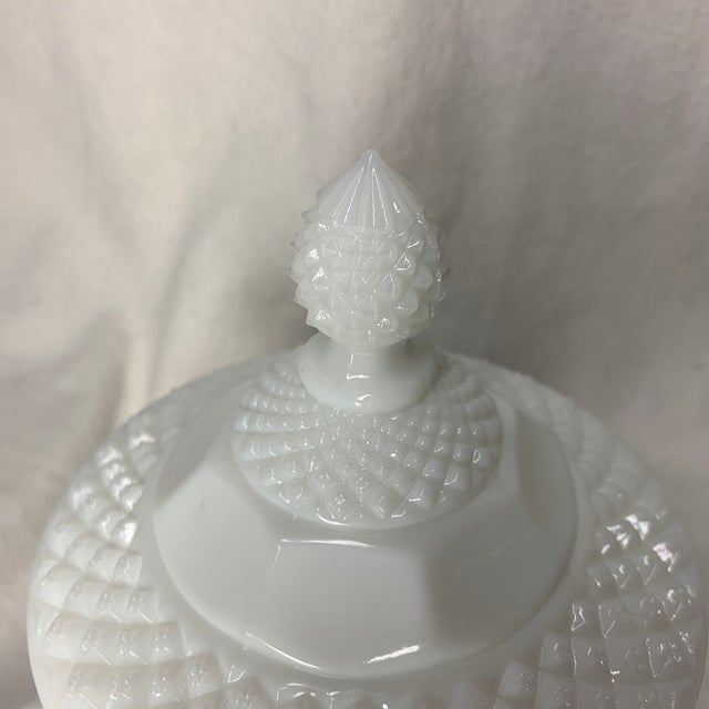 English Westmoreland White Milk Glass English Hobnail Pedestal Candy Dish For Sale - Image 3 of 7