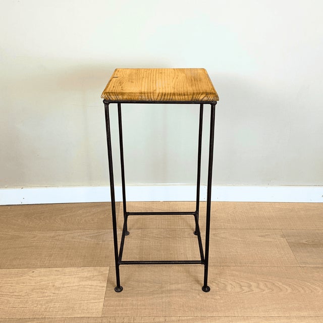 Industrial Steel and Wood Side Table, Spain, 1990s, in Restored conditions. Designed 1990 to 1999