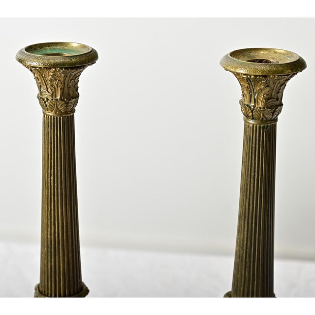 Brass French Pair 18th Century Louis XVI Style Bronze Candlesticks For Sale - Image 8 of 11