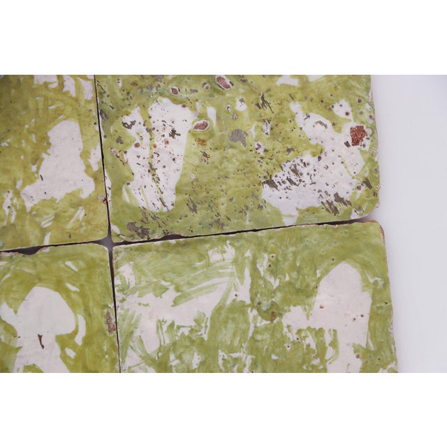 18th Century 18th Century Set of Four Green Spongeware Tiles, Portuguese For Sale - Image 5 of 12