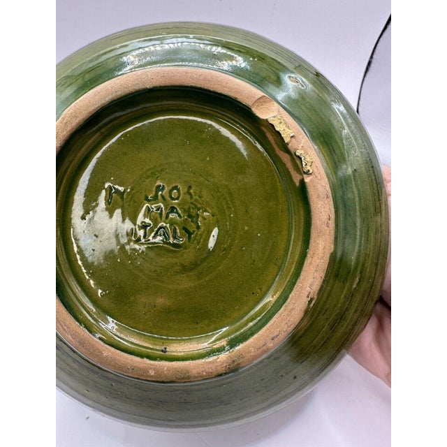 Boho Chic Vintage Italian Olive Green Quatrefoil Ceramic Planter For Sale - Image 3 of 5