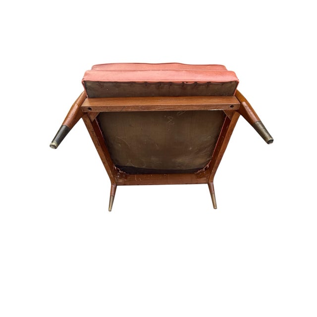 Camel Restored Vintage Mid-Century Modern Sculptural Solid Wood Lounge Chair With Tufted Vinyl Upholstery For Sale - Image 8 of 10