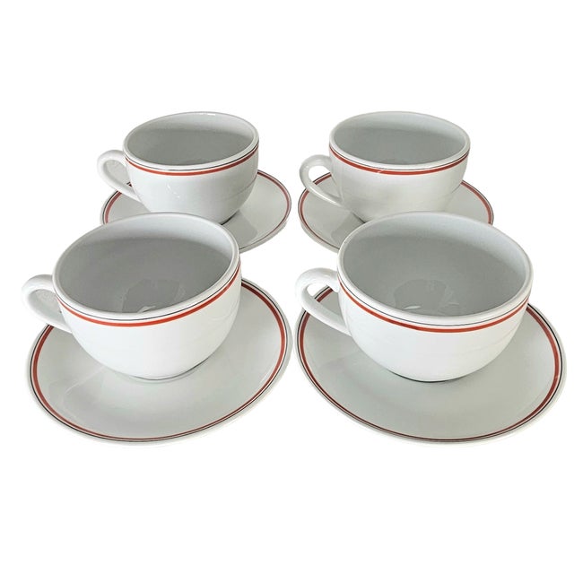 Ceramic French Porcelaine d'Auteuil Bistrot Rust Orange Oversized Cups & Saucers, Set of 4 For Sale - Image 7 of 8