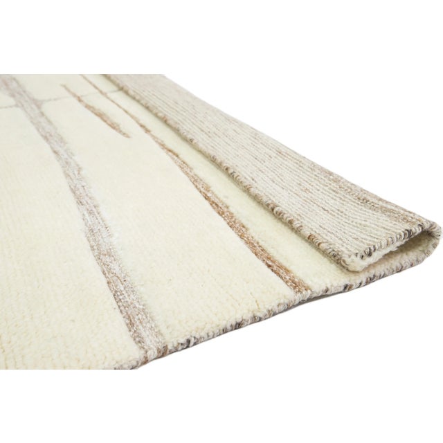 Ivory Modern Moroccan-Style Wool Rug Handmade With a Striped Design by Apadana For Sale - Image 4 of 9